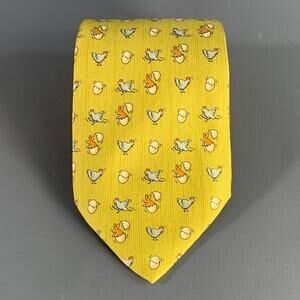 HERMES Green Multi-Color Birds Silk Tie